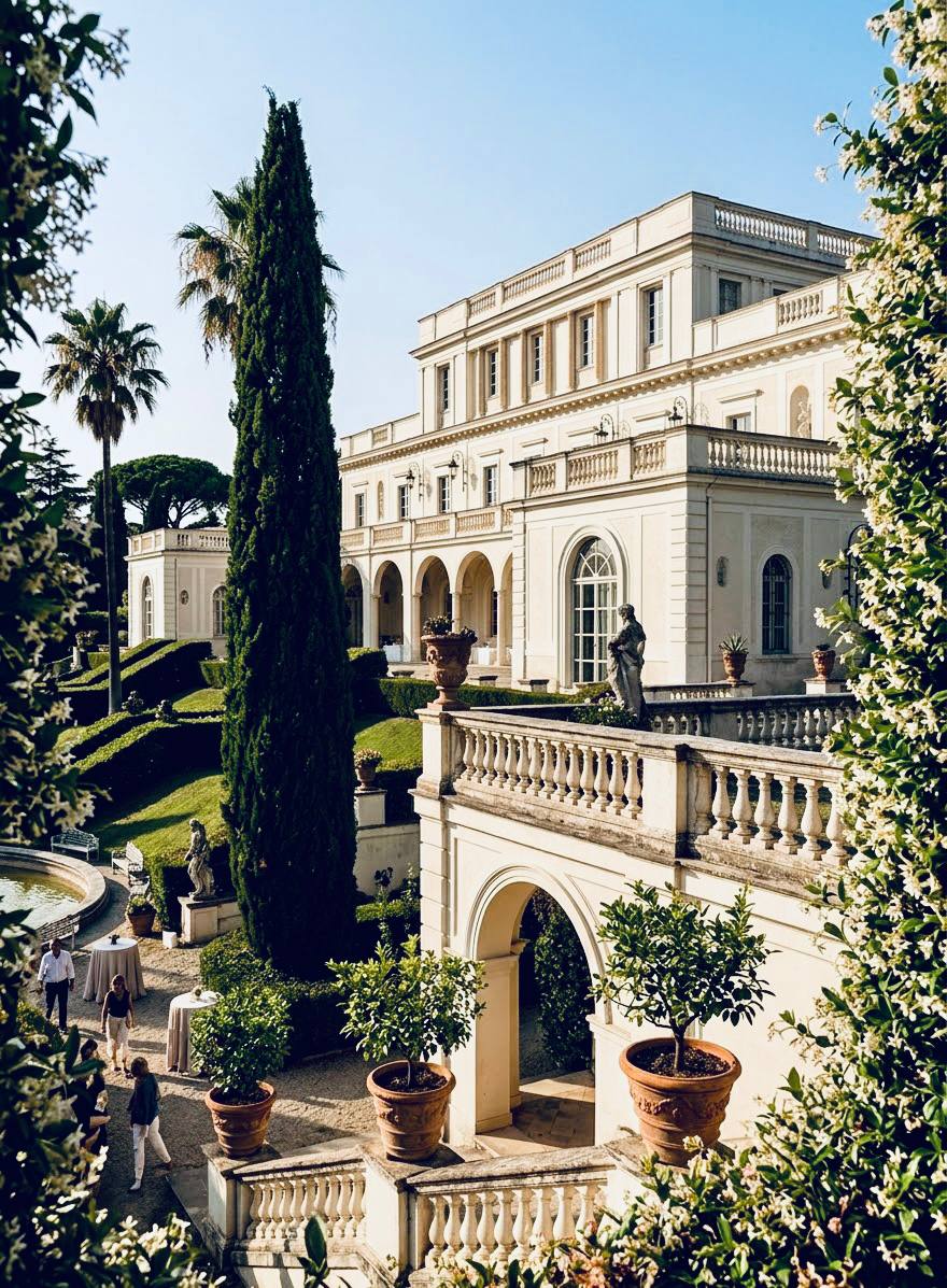 Villa Miani's formal Italian gardens and terrace overlooking Rome